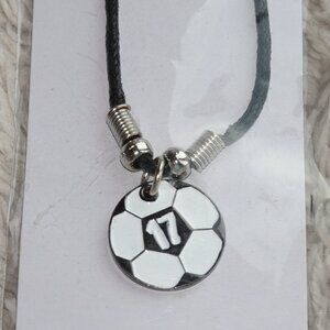 Soccer Player Necklace Personalized #17 Soccer Ball Black Rope, NWT